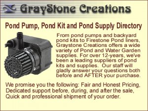 Click on this ad to go to Graystone Creations for Pond Pumps, Pond Kits, and Pond Supplies.